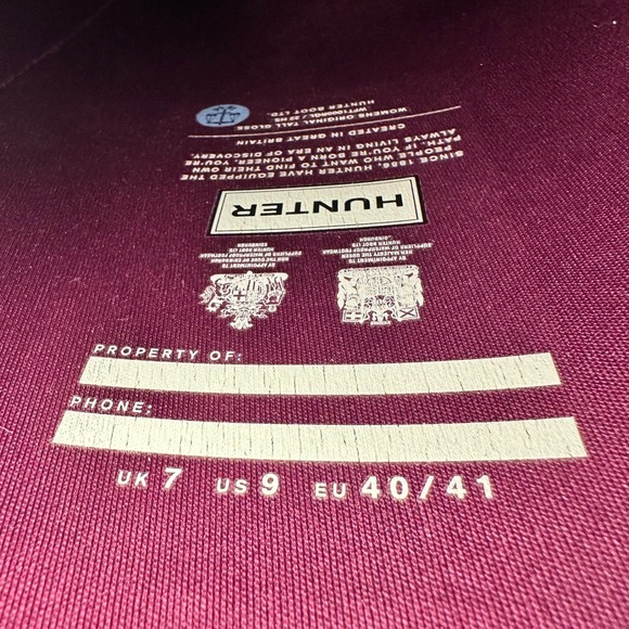 Hunter Original Tall Gloss Waterproof Rubber Rain Boots Plum Purple Women US 9 - Picture 7 of 9